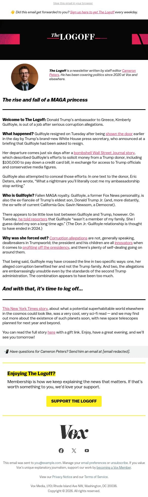 The rise and fall of a MAGA princess email from Vox screenshot