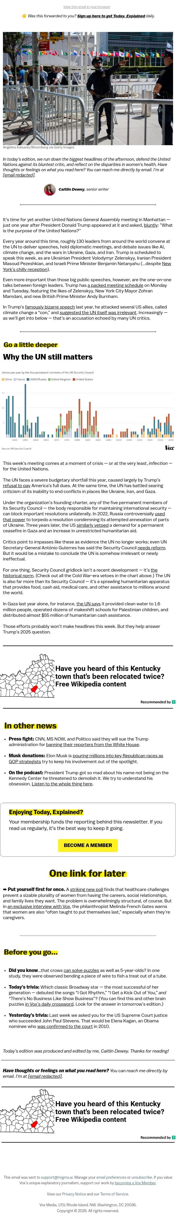 The UN looks broken. Is it? email from Vox screenshot