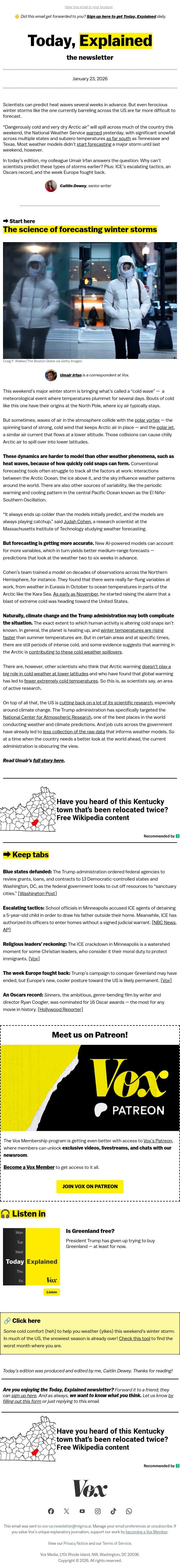 Why winter storms sneak up on us email from Vox screenshot