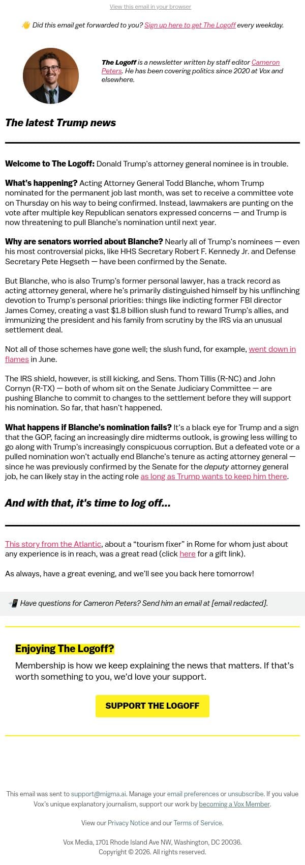 Why Trump's AG nominee is struggling email from Vox screenshot