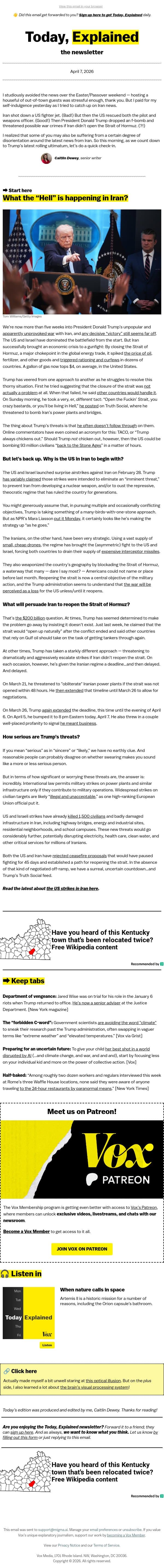 How far will Trump go in Iran? email from Vox screenshot