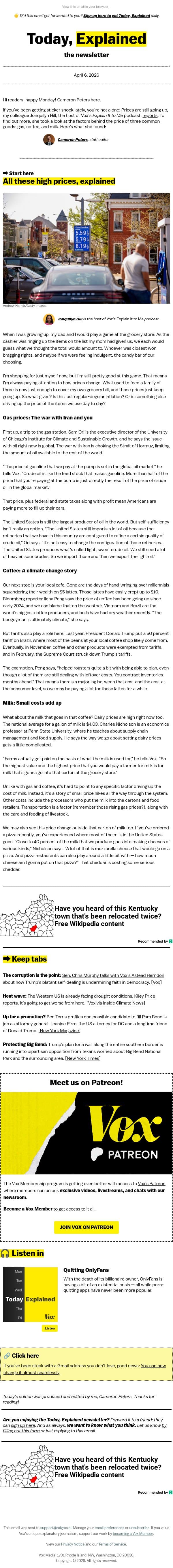 All these high prices, explained email from Vox screenshot
