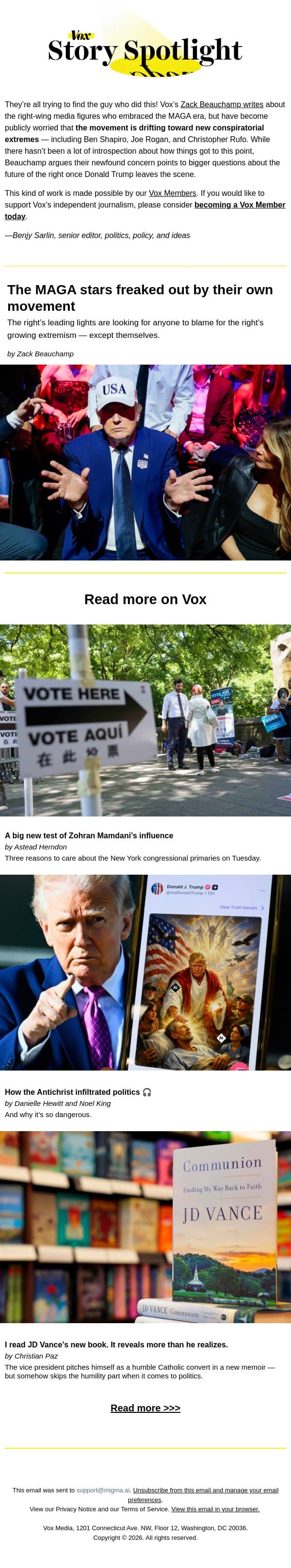 The MAGA stars freaked out by their own movement email from Vox screenshot