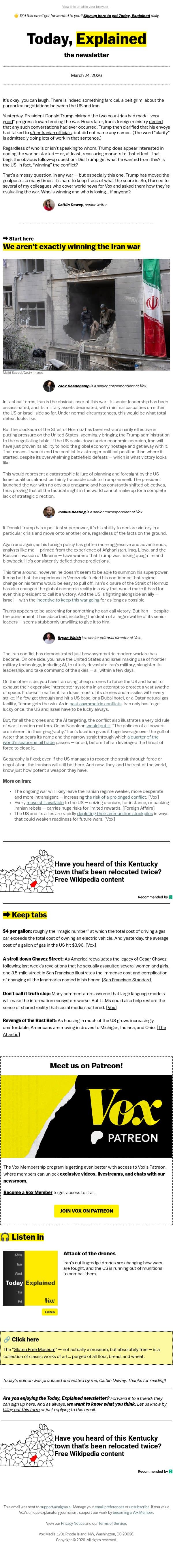 Can the Iran war even be won? email from Vox screenshot