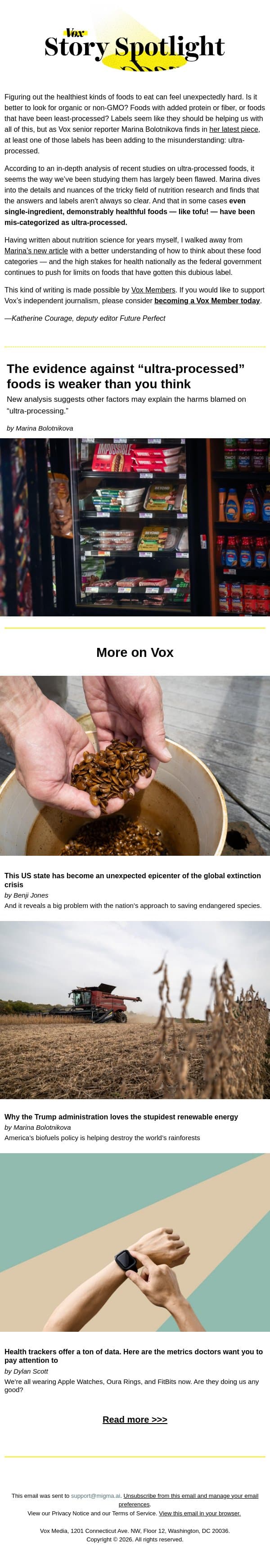 "Ultra-processed” foods aren't as bad as you think. email from Vox screenshot