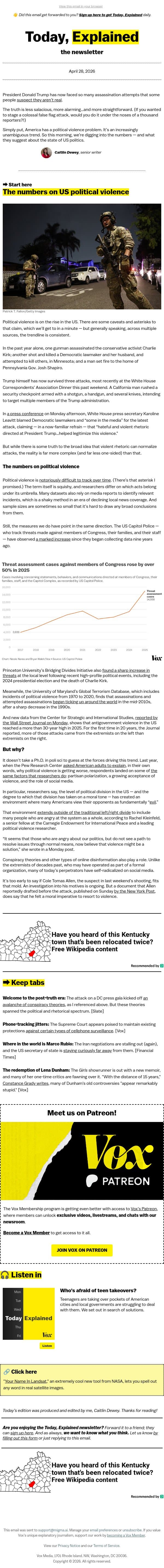 The numbers on US political violence email from Vox screenshot