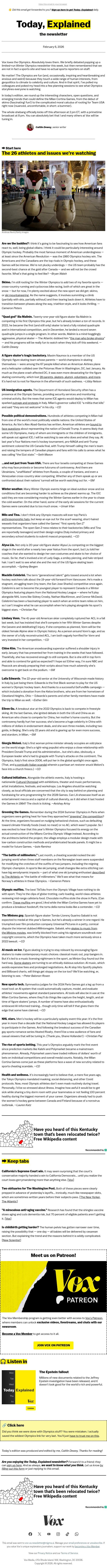 26 reasons to watch the winter Olympics email from Vox screenshot