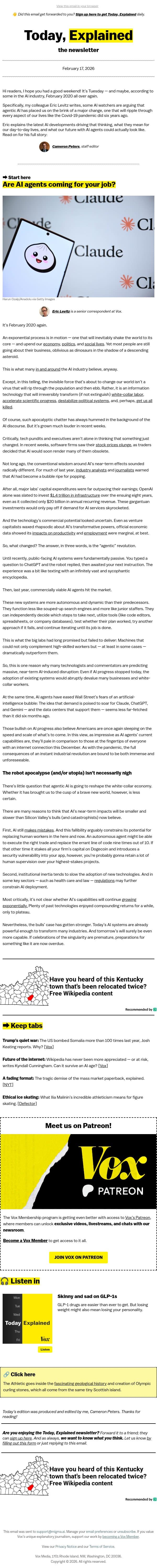 Are AI agents coming for your job? email from Vox screenshot