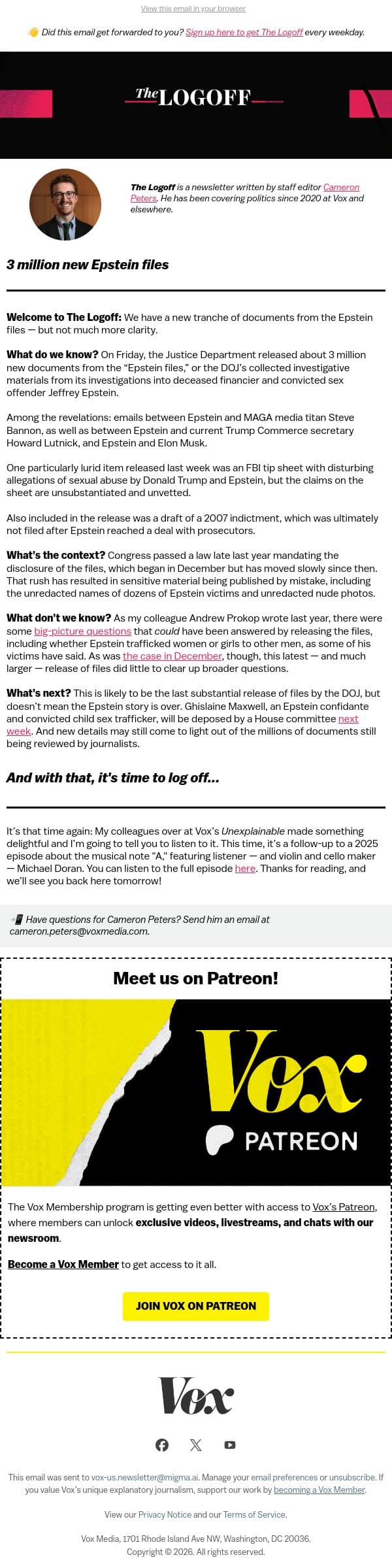 3 million new Epstein files email from Vox screenshot