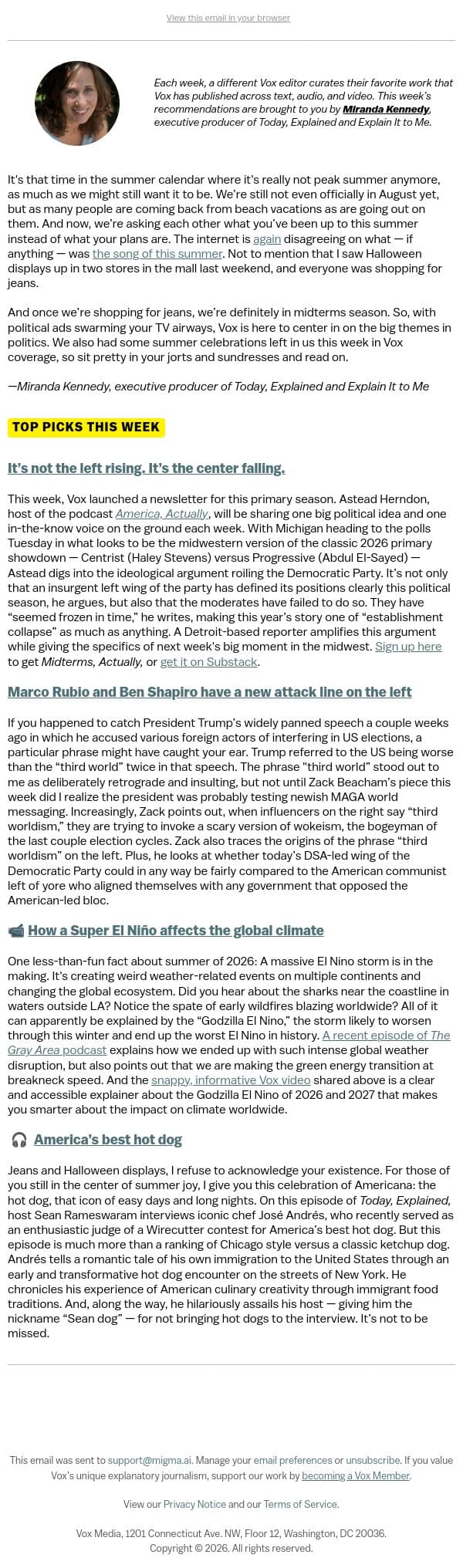 America's best hot dog 🌭 email from Vox screenshot