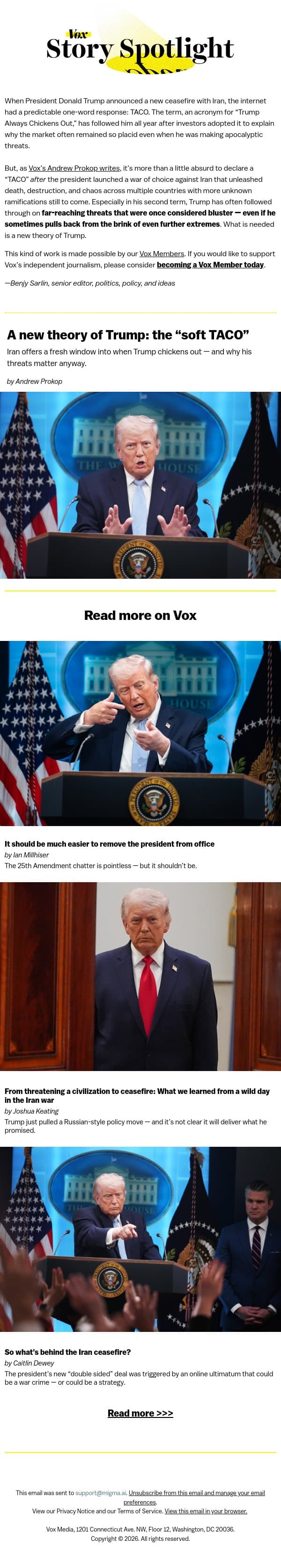 A new theory of Trump: the “soft TACO” email from Vox screenshot