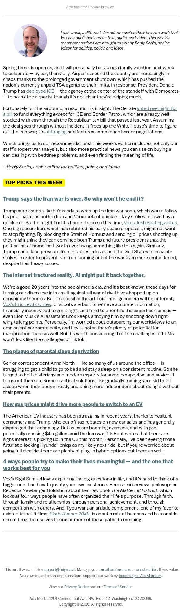 Which of the 4 meaning seekers are you? email from Vox screenshot