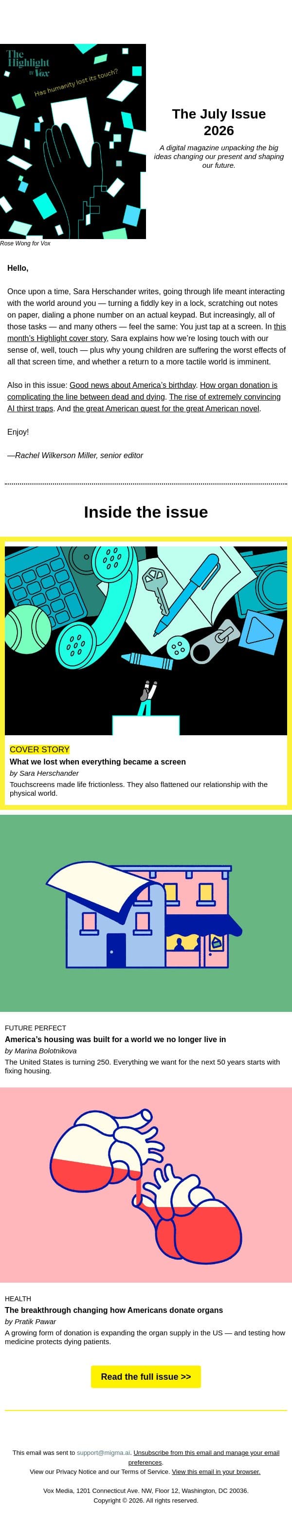 Has humanity lost its touch? email from Vox screenshot