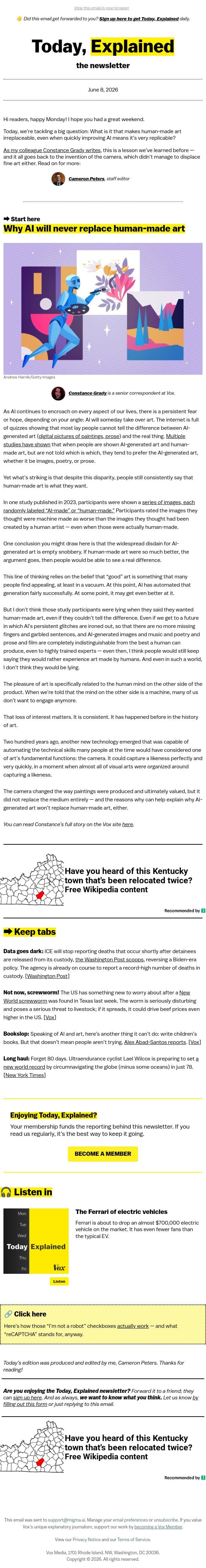 Why AI will never replace human-made art email from Vox screenshot