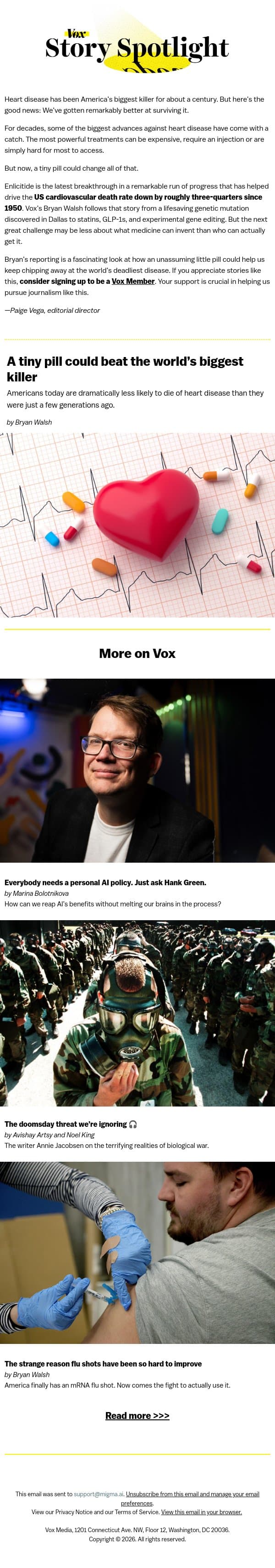 A tiny pill could beat heart disease email from Vox screenshot