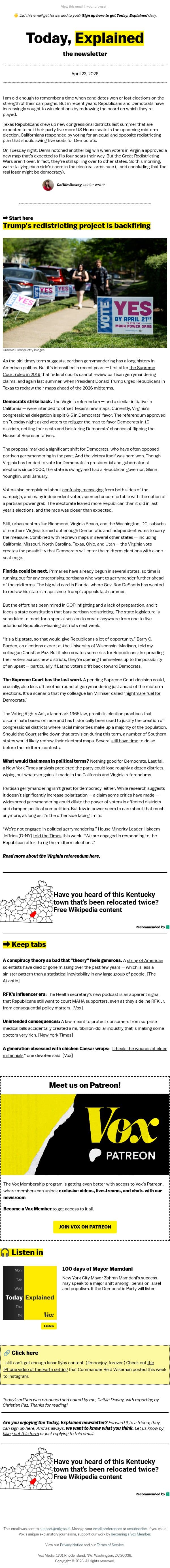 The next battle in the redistricting wars email from Vox screenshot