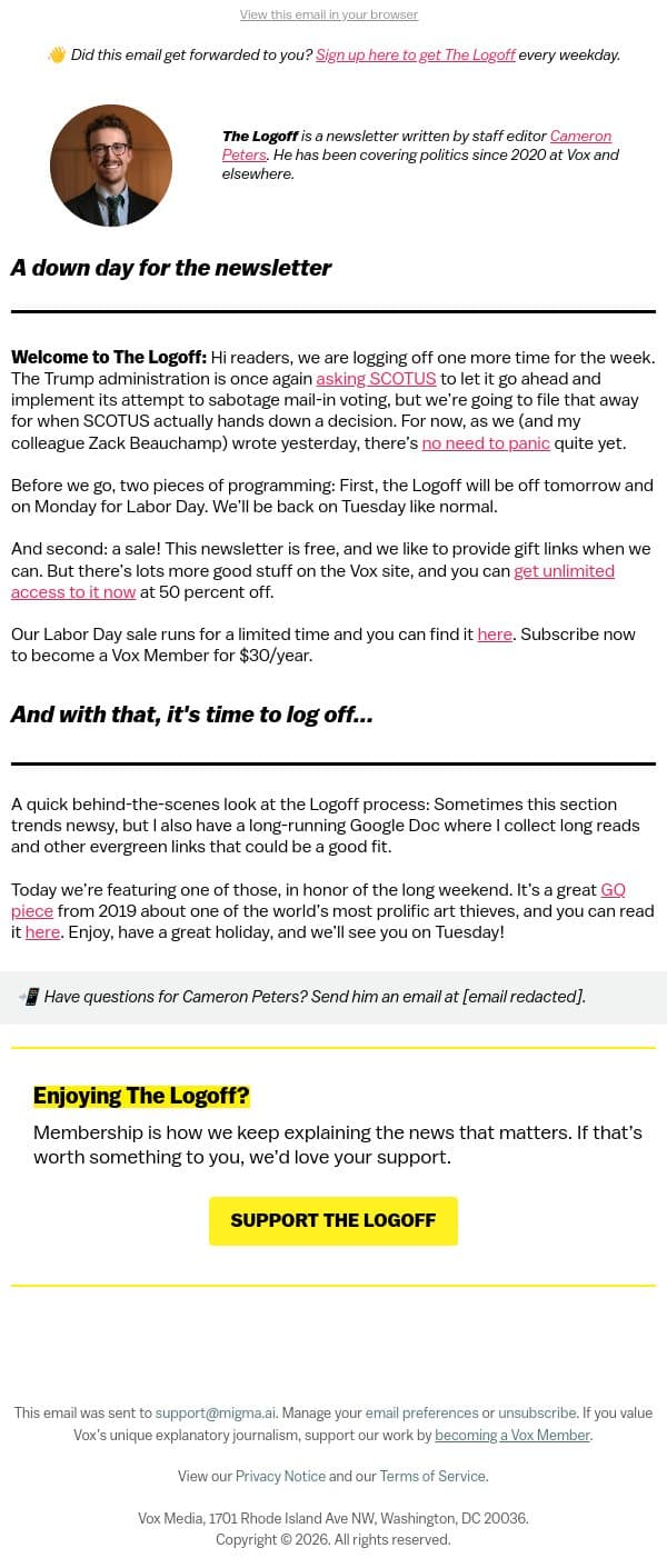 Log off with a good long read email from Vox screenshot