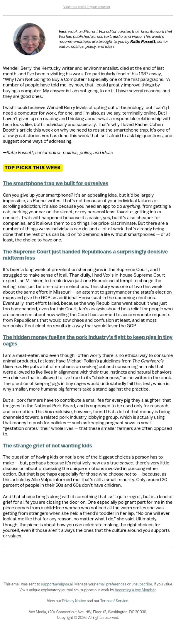The smartphone trap we built for ourselves email from Vox screenshot