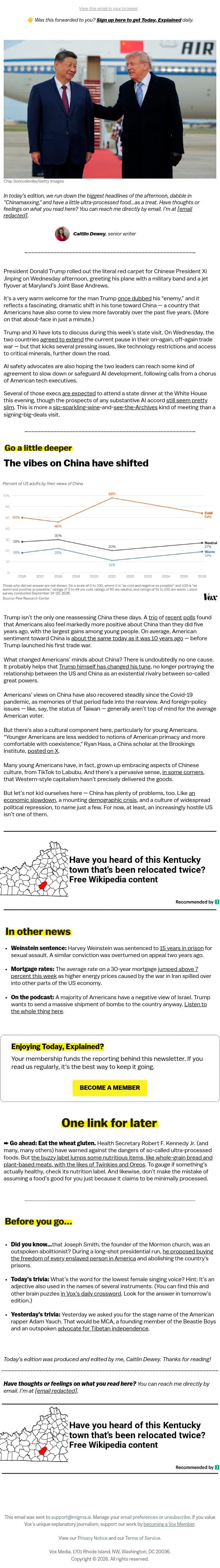 Why Americans are warming to China email from Vox screenshot