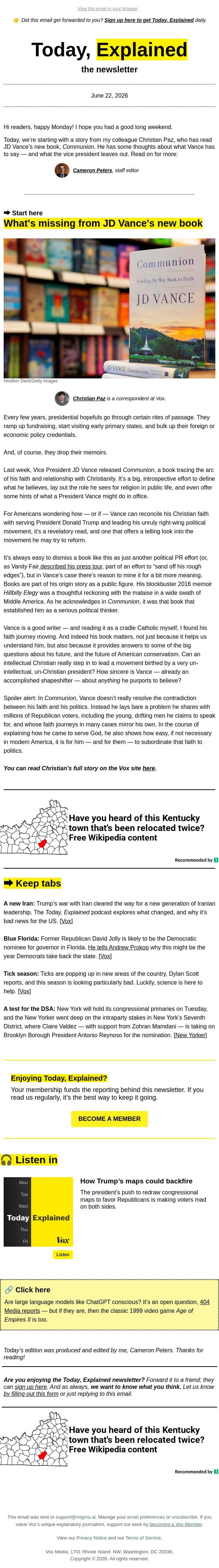 What's missing from JD Vance's new book email from Vox screenshot