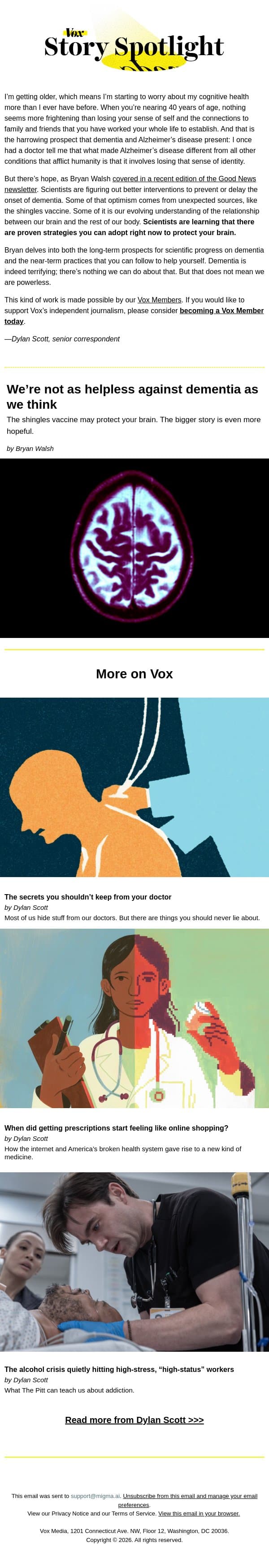 We’re not as helpless against dementia as we think email from Vox screenshot