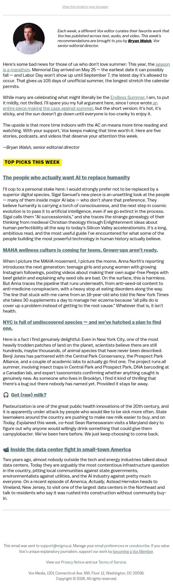 The one where Vox finds a new species email from Vox screenshot