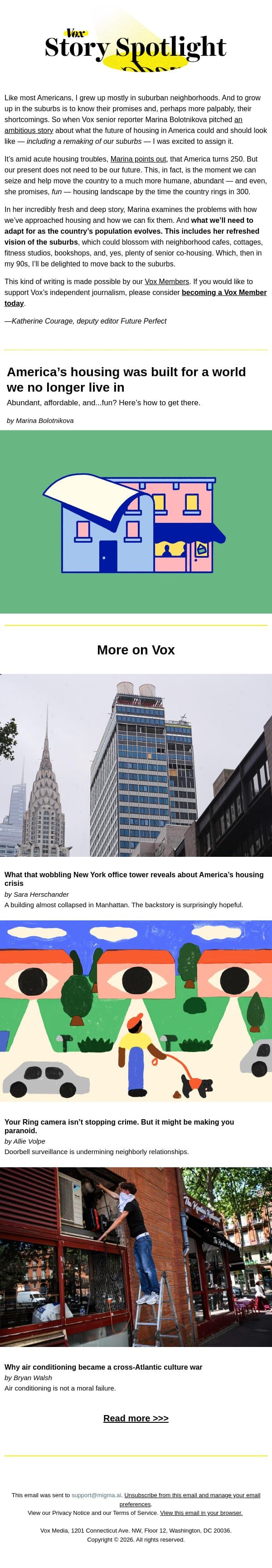 America’s housing wasn't built for our times email from Vox screenshot