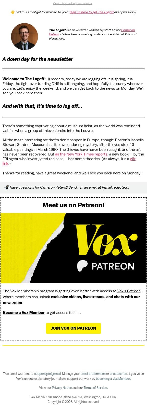 An unsolved art theft before you log off email from Vox screenshot