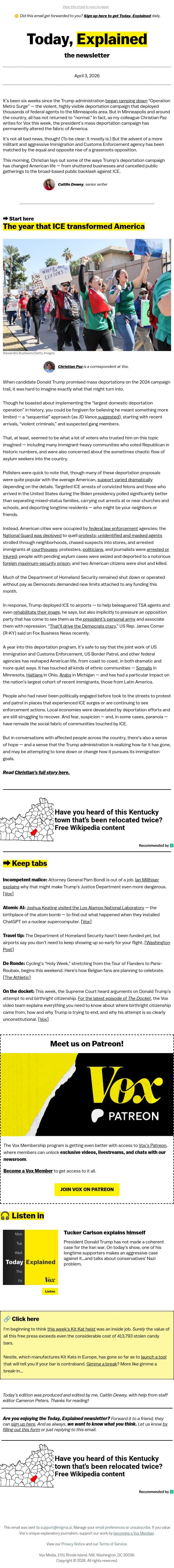 How ICE changed American life email from Vox screenshot