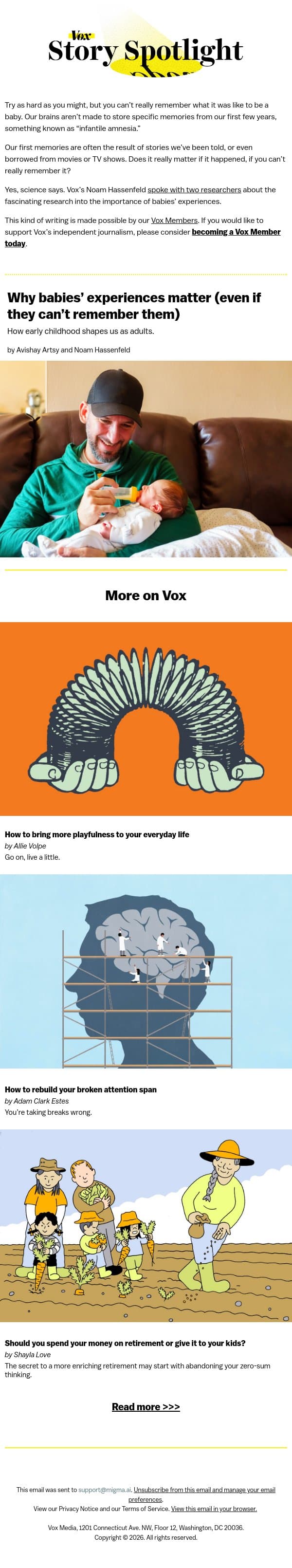 Why babies’ experiences matter (even if they can’t remember them) email from Vox screenshot