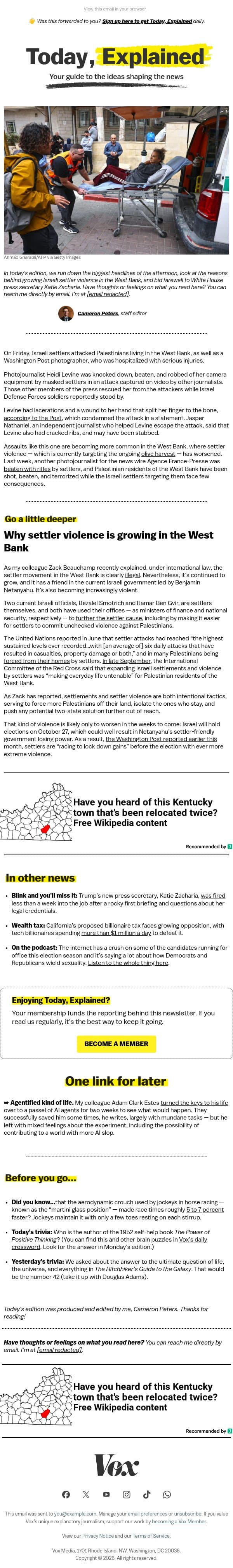 West Bank settlers brutally attack a journalist email from Vox screenshot