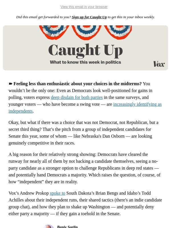 Independents' Day email from Vox