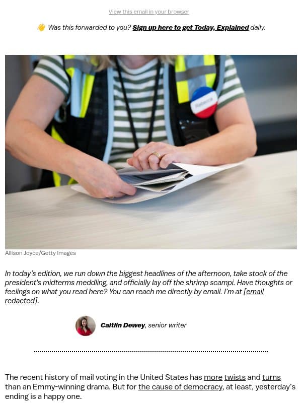 Trump's midterms meddling email from Vox