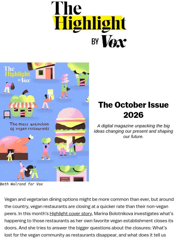 The mass extinction of vegan restaurants email from Vox