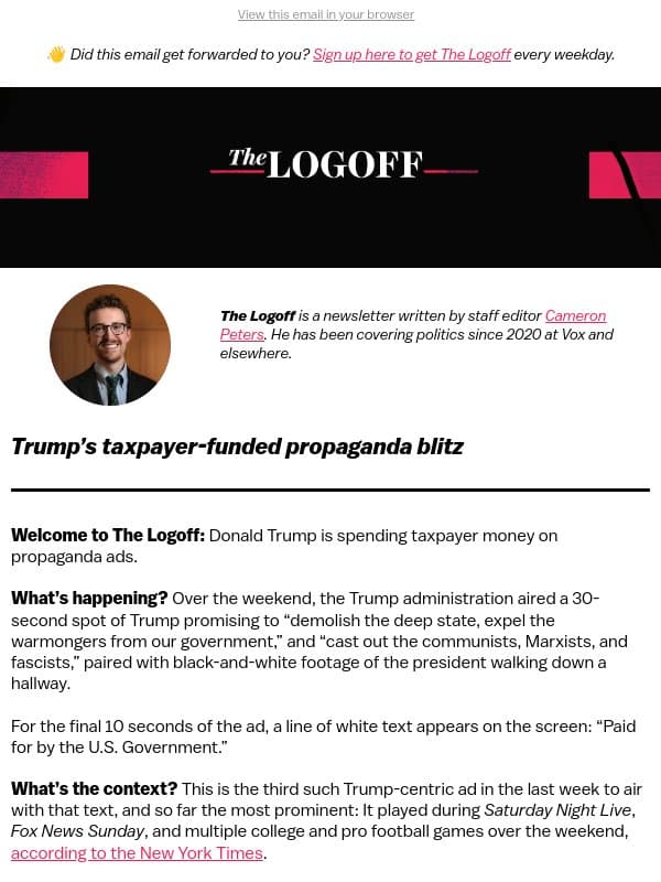 Trump's taxpayer-funded propaganda blitz email from Vox