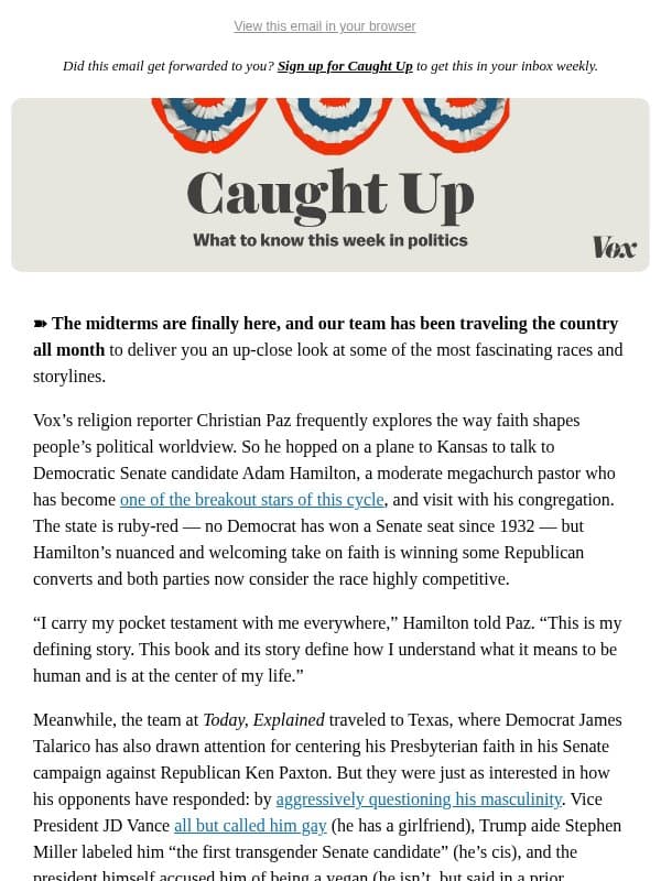 Midterm road trip email from Vox