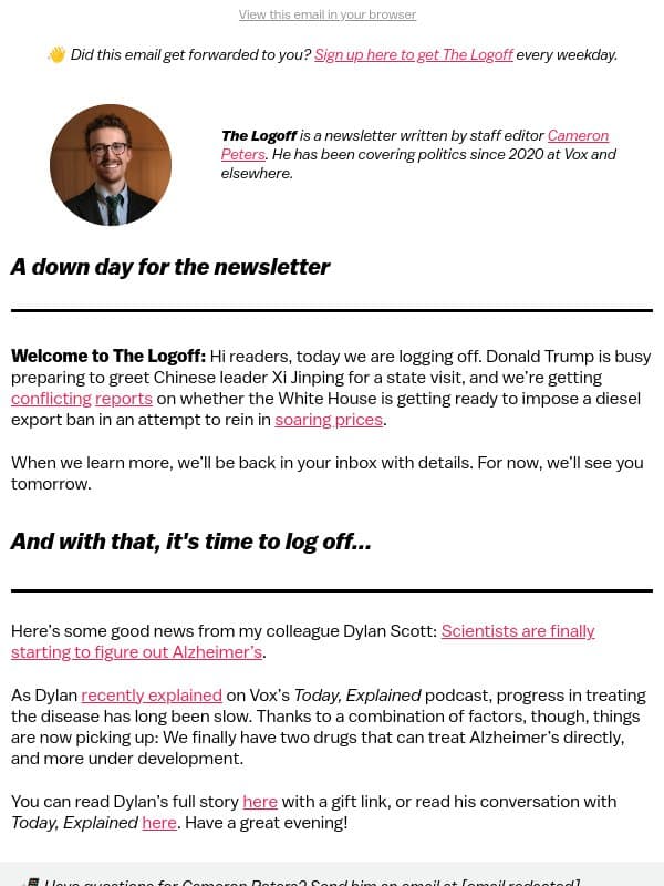 Good news about Alzheimer's before you log off email from Vox