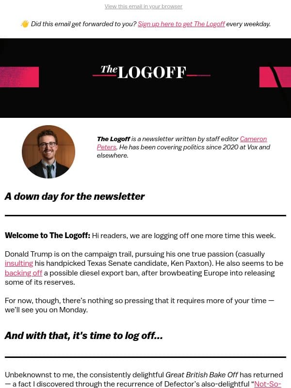 Log off with a baking blog email from Vox