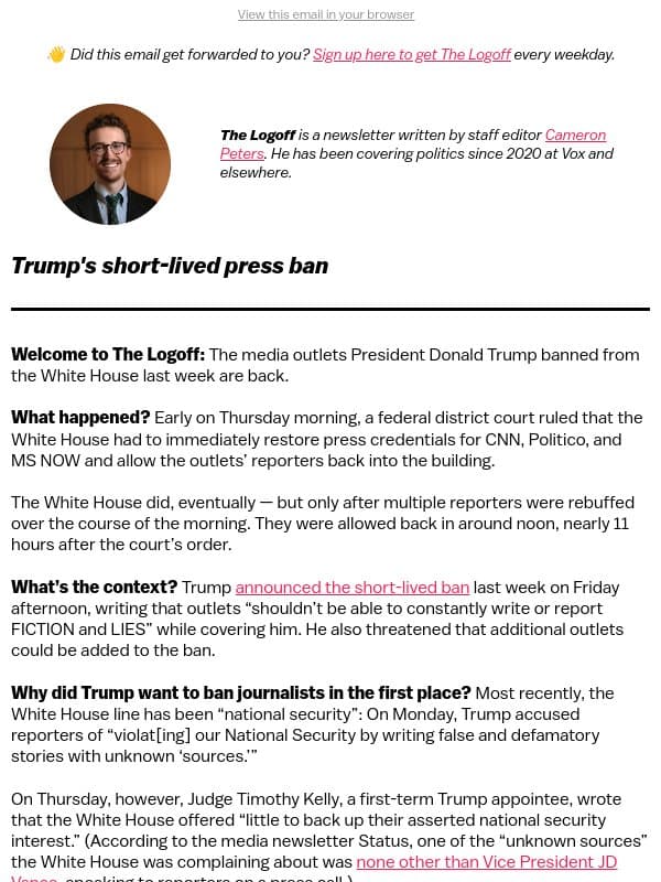 Trump's short-lived press ban email from Vox