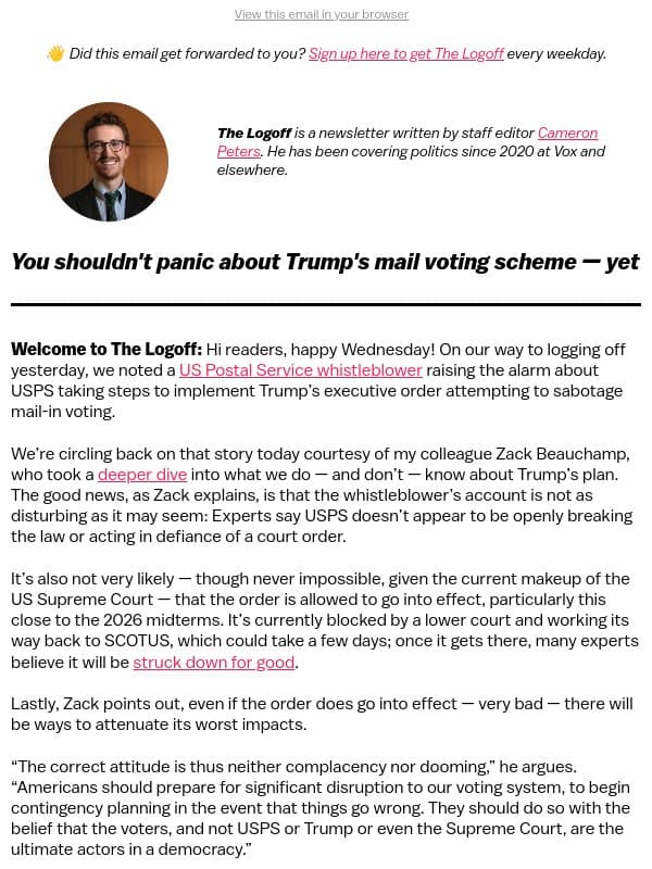 You shouldn't panic about Trump's mail voting scheme — yet email from Vox