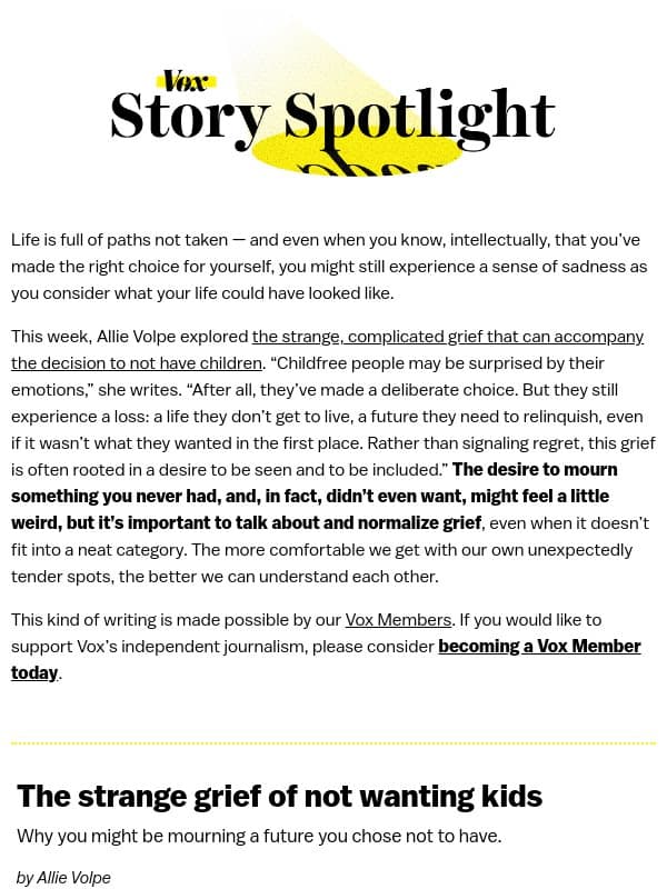 The strange grief of not wanting kids email from Vox