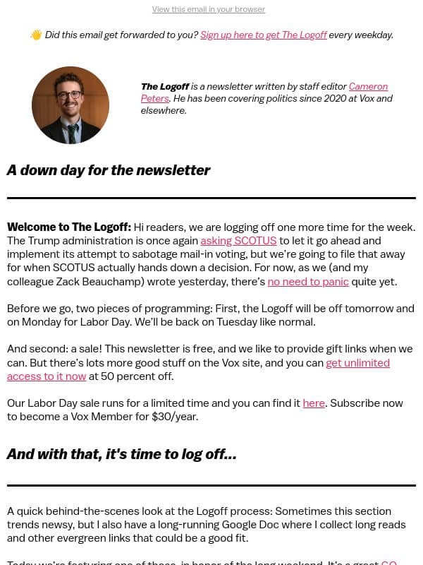 Log off with a good long read email from Vox