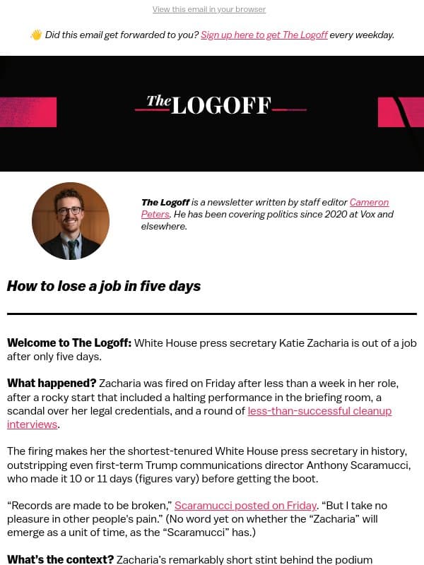 How to lose a job in five days email from Vox