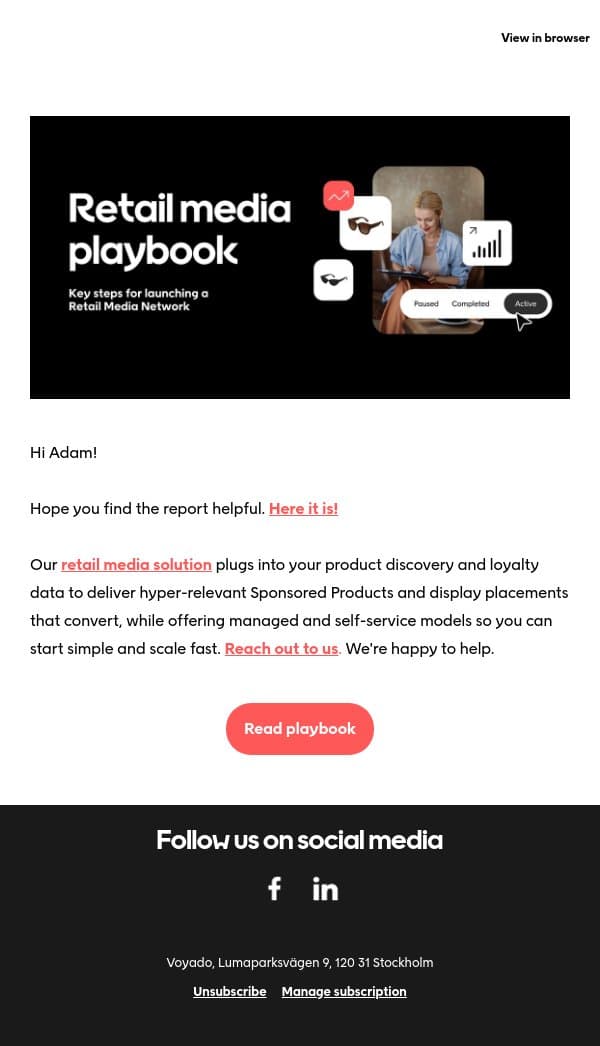💌 Here is your Retail Media Playbook! email from Voyado screenshot