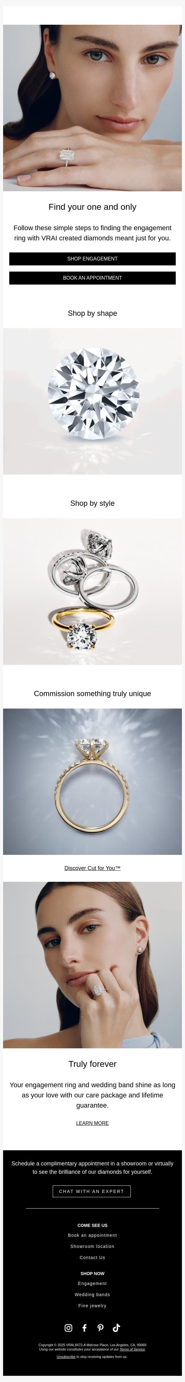 How to buy an engagement ring email from Vrai screenshot