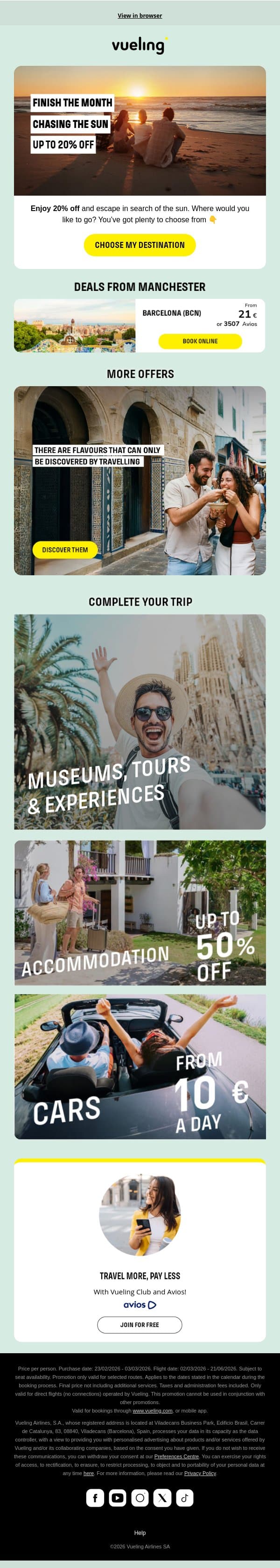 ☀️ 20% off to travel to the sun ☀️ email from Vueling screenshot