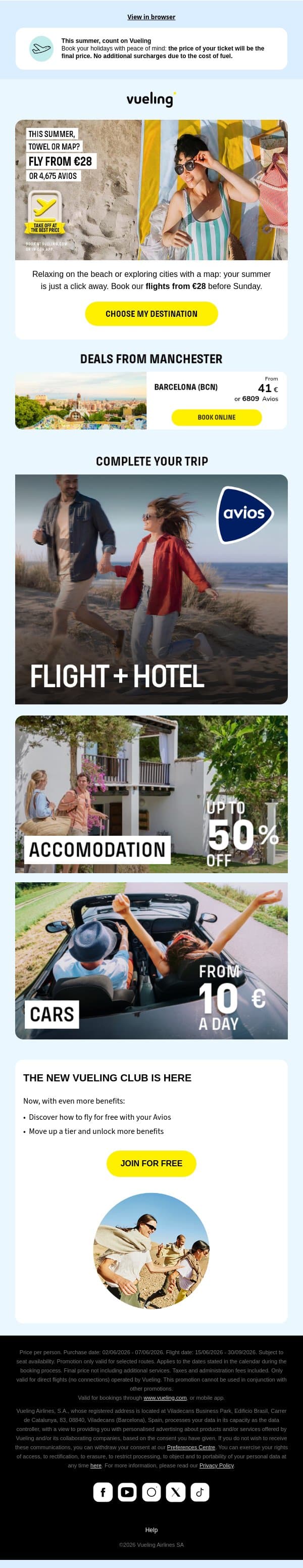 Towel or map? Fly from €28 💖 email from Vueling screenshot
