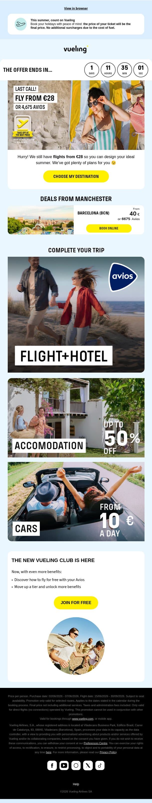 Have you chosen? Our flights from €28 are ending… 🛩️ email from Vueling screenshot