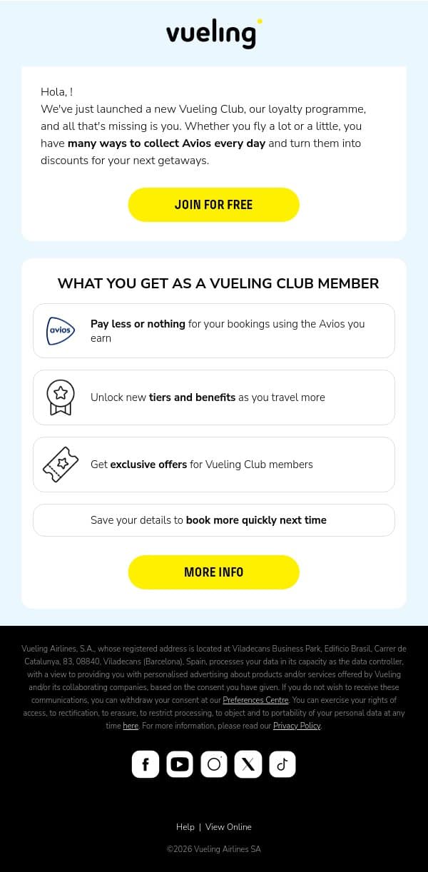 The secret to flying for free is… ✈️ email from Vueling screenshot
