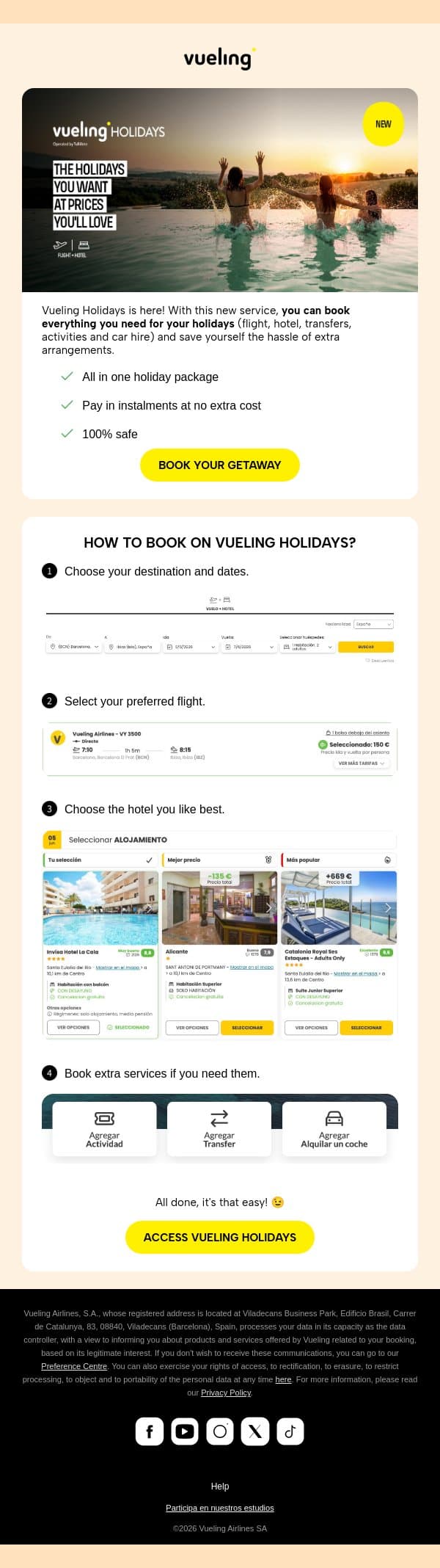 🤩Introducing Vueling Holidays! email from Vueling screenshot